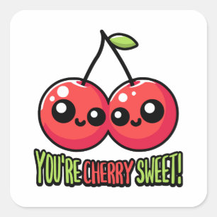 Du bist Cherry Sweet! Niedlich Cherry Pun Quadratischer Aufkleber