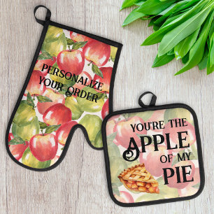 Du bist der Apfel meiner Kuchen-Aquäpfel Ofenhandschuh & Topflappen-Set