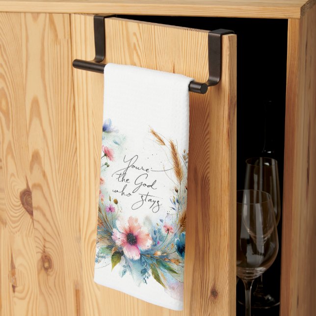 Du bist der Gott, der Bleibe, Aquarellblume Geschirrtuch (Drittel gefaltet)