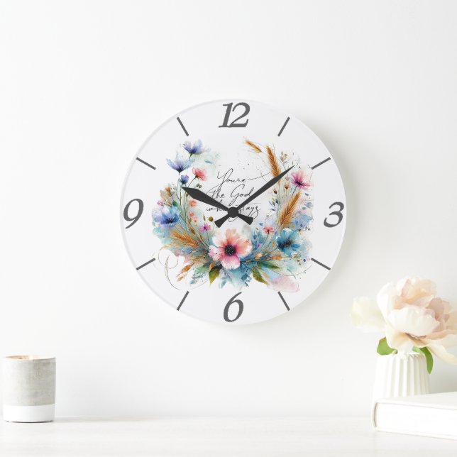 Du bist der Gott, der Bleibe, Aquarellblume Große Wanduhr (Zuhause)