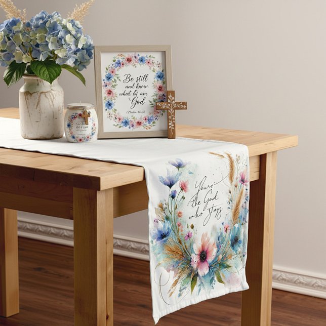 Du bist der Gott, der Bleibe, Aquarellblume Kurzer Tischläufer (Von Creator hochgeladen)