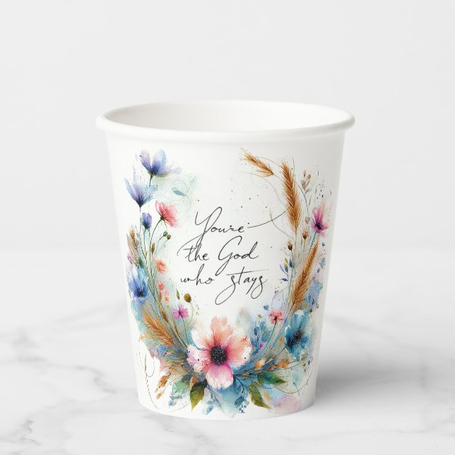 Du bist der Gott, der Bleibe, Aquarellblume Pappbecher (Vorderseite)