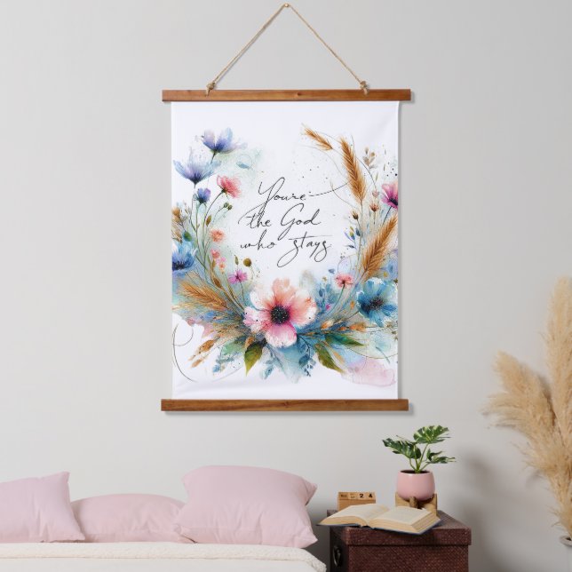 Du bist der Gott, der Bleibe, Aquarellblume Wandteppich Mit Holzrahmen (Schlafzimmer)