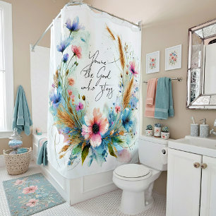 Du bist der Gott, der bleibt, Aquarell floral Duschvorhang