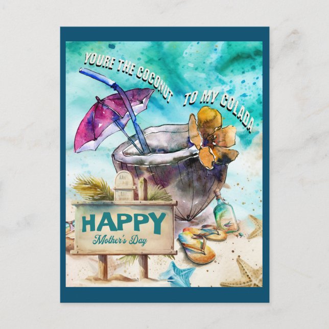 Du bist die Kokosnuss zu meiner Colada:Glücklicher Postkarte (Vorderseite)