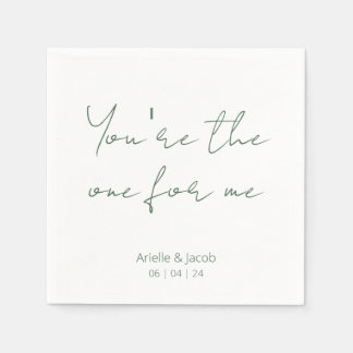 Du bist die One White & Olive Green Cursive Weddin Serviette