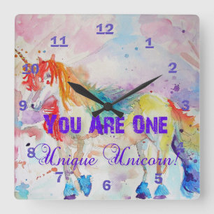 Du bist ein einzigartiges Einhorn! Regenbogen Mädc Quadratische Wanduhr