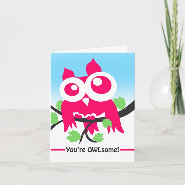 Du bist ein Freund Niedlich Pink Owl Karte (Vorderseite)