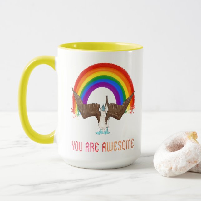 Du bist ein großartiger Regenbogen-Vogel Tasse (Mit Donut)