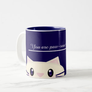 Du bist ein Paw-some Cartoon Katzen Kuschel Kaffee Zweifarbige Tasse