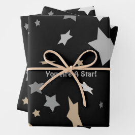 Du bist ein Stern! Elegantes modernes Schwarz Geschenkpapier Set