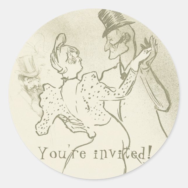 Du bist eingeladen | Lautrec - Tanzpärchen Runder Aufkleber (Vorderseite)