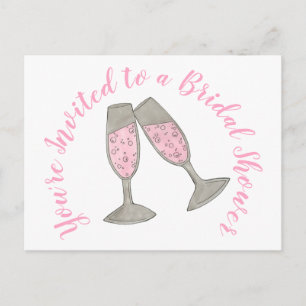 Du bist eingeladen Pink Champagner Glas Junggesell Einladungspostkarte