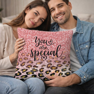 Du bist etwas Besonderes Pink Glitter Leopard Prin Kissen