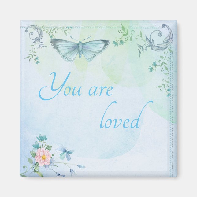 "Du bist geliebt" Blue Butterfly Magnet (Vorne)