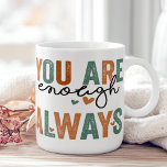 "Du bist genug. Immer" Retro Grunge Letters Kaffeetasse<br><div class="desc">Stärken Sie Ihren Morgen mit dem "Sie sind genug. Immer" Retro Grunge Buchstaben Kaffee Tasse. Diese Tasse mit einem kühnen, bedrückten Typografie-Design ist sowohl stilvoll als auch inspirierend. Die Retro-Grunge-Ästhetik fügt ein einzigartiges, edgy Ambiente hinzu, während die herzliche Botschaft als tägliche Erinnerung des Selbstwerts dient. Aus langlebiger Keramik gemacht, ist...</div>