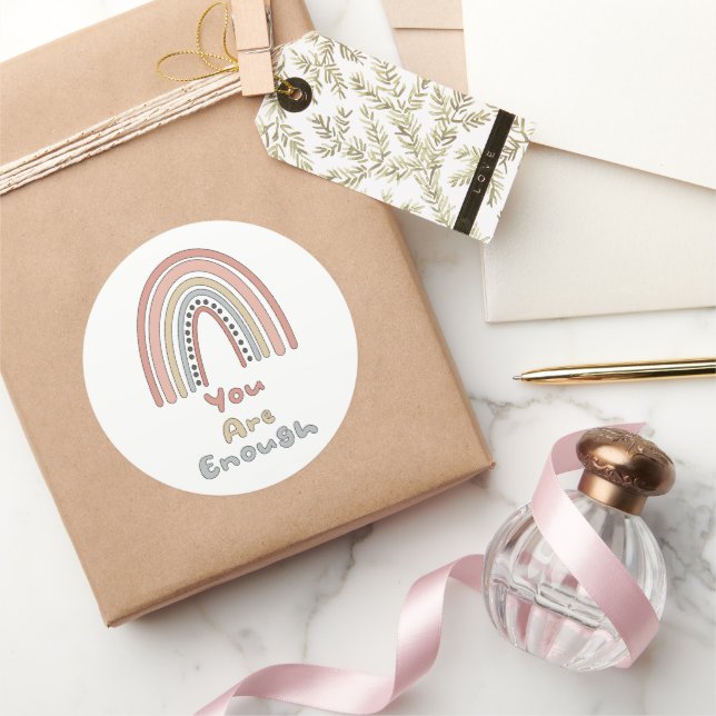 Du bist genug motivierend bunter Boho Regenbogen Runder Aufkleber (Schenken)