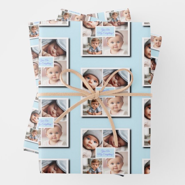 Du bist mein Alles Baby Fotos auf Blue Geschenkpapier Set (Beispiel)