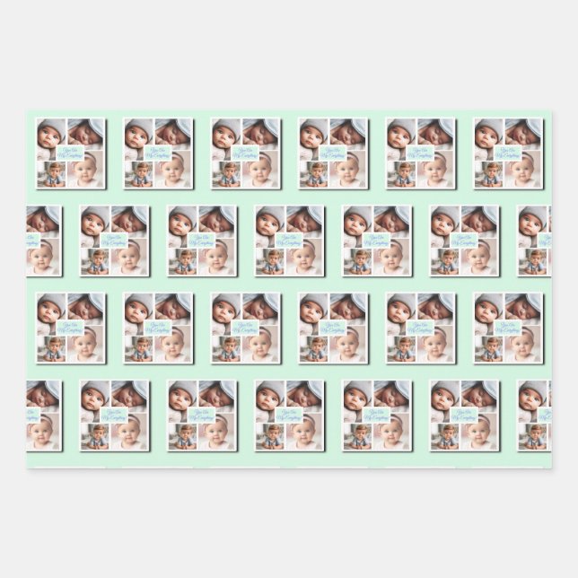 Du bist mein Baby-Alles-Foto auf Grün Geschenkpapier Set (Vorderseite)