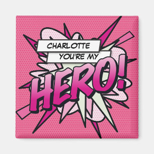 Du bist mein HERO Lustiges Retro-Comicbuch Rosa Magnet