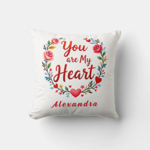 Du bist mein Herz romantische Floral auf weiß Kissen