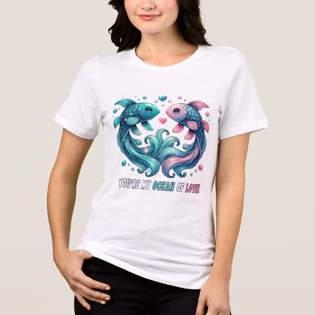 Du bist mein Ozean der Liebe Koi Fish Design Tri-Blend Shirt (Vorderseite)