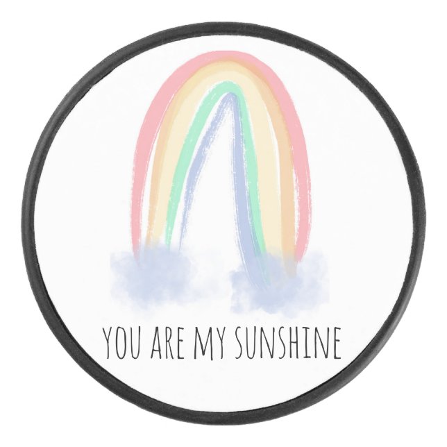 Du bist mein Sonnenschein Aquarell bemalt Regenbog Eishockey Puck (Vorderseite)