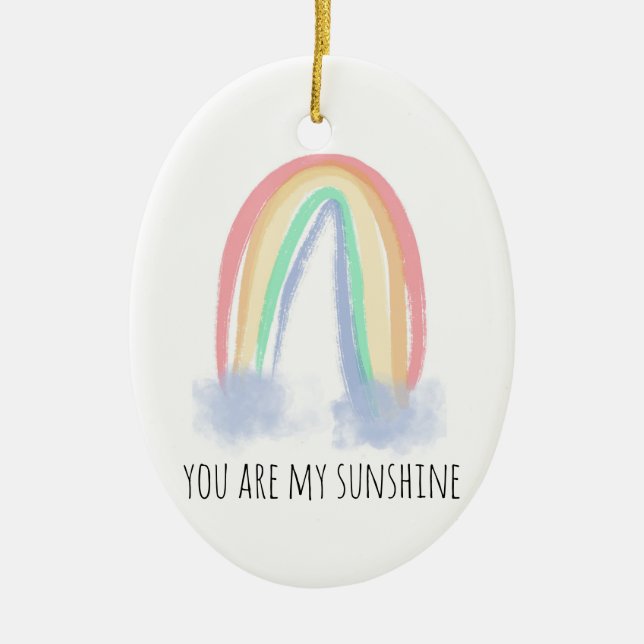 Du bist mein Sonnenschein Aquarell bemalt Regenbog Keramik Ornament (Vorne)