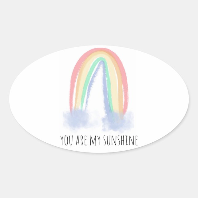 Du bist mein Sonnenschein Aquarell bemalt Regenbog Ovaler Aufkleber (Vorderseite)