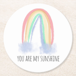 Du bist mein Sonnenschein Aquarell bemalt Regenbog Runder Pappuntersetzer