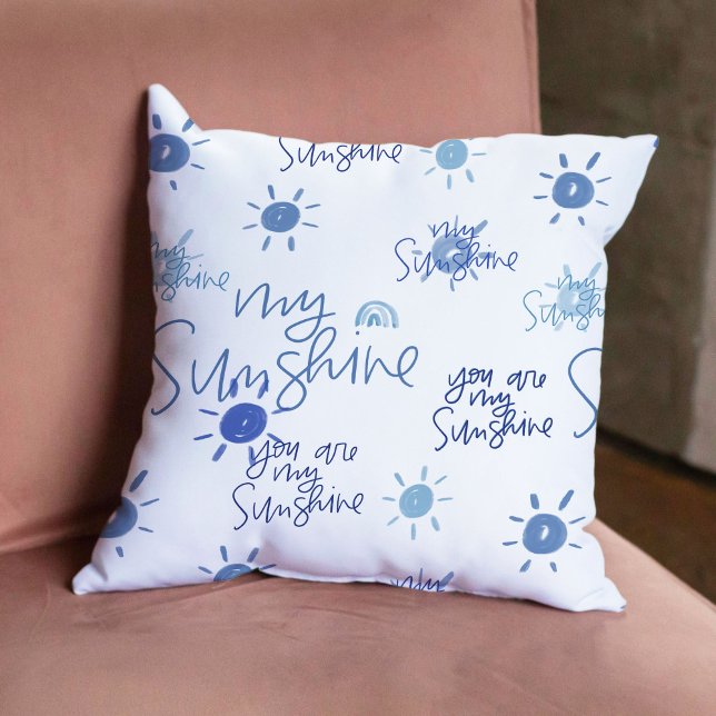 Du bist mein Sonnenschein in blau rückgängig Kissen (You Are My Sunshine in Blue Reversible Throw Pillow)