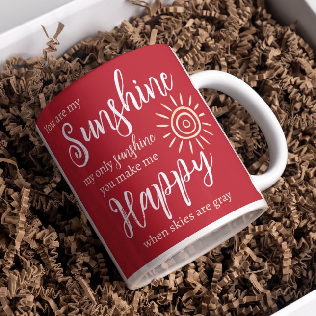 Du bist mein Sonnenschein und machst mir frohe Wei Kaffeetasse (You are my Sunshine you make me Happy Christmas red mug with yellow sun for that special person!)