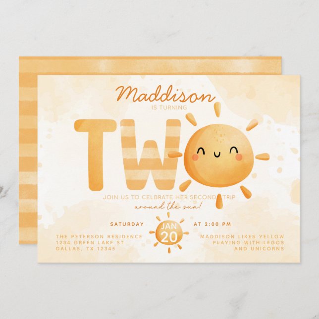 Du bist mein Sonnenschein und verwandelst zwei 2.  Einladung (Vorne/Hinten)