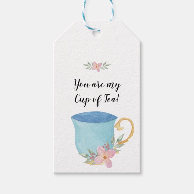 Du bist mein Tee-Cup in Blau und Rosa Geschenkanhänger (Vorderseite)