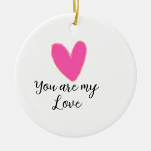du bist meine Liebe rosa rotes Herz Aquarell Kidre Keramik Ornament
