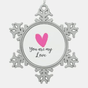 du bist meine Liebe rosa rotes Herz Aquarell Kidre Schneeflocken Zinn-Ornament
