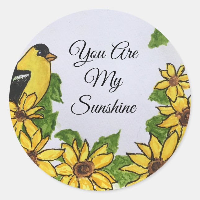Du bist meine Sunshine Happy Bird Sonnenblumen Runder Aufkleber (Vorderseite)