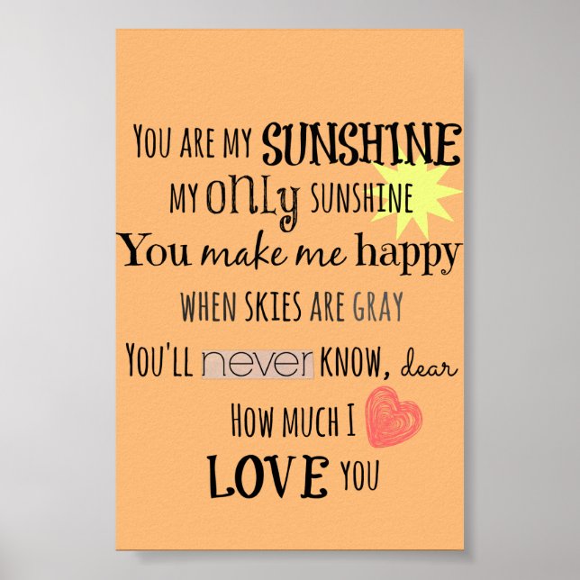 Du bist meine Sunshine Word Art Typografie Poster (Vorne)