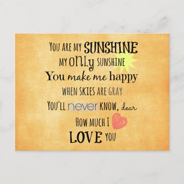 Du bist meine Sunshine Word Art Typografie Postkarte (Vorderseite)
