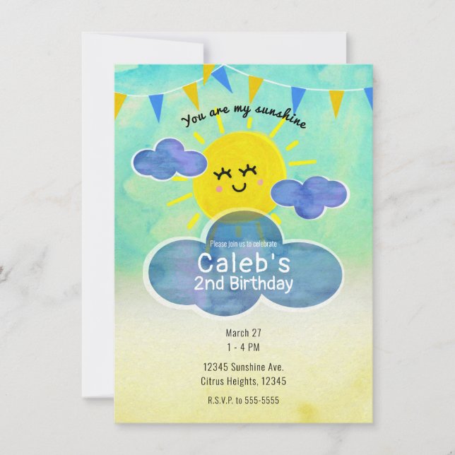 Du bist meine "Sunshine Yellow & Blue Birthday Par Einladung (Vorderseite)