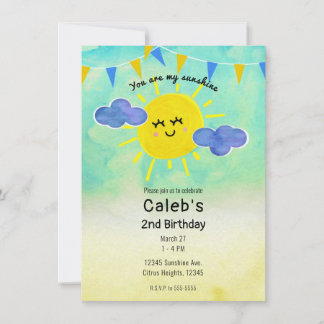 Du bist meine "Sunshine Yellow & Blue Birthday Par Einladung