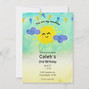Du bist meine Sunshine Yellow & Blue Geburtstagsfe Einladung