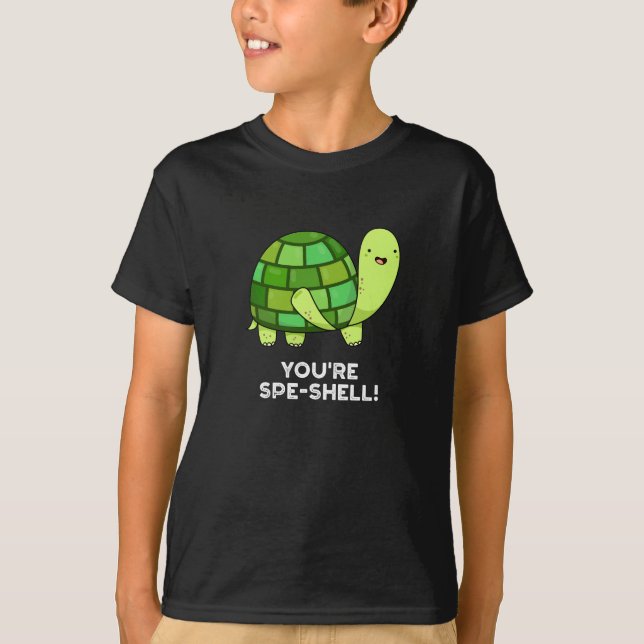 Du bist Muschel Funny Tortoise Pun Dark BG T-Shirt (Vorderseite)