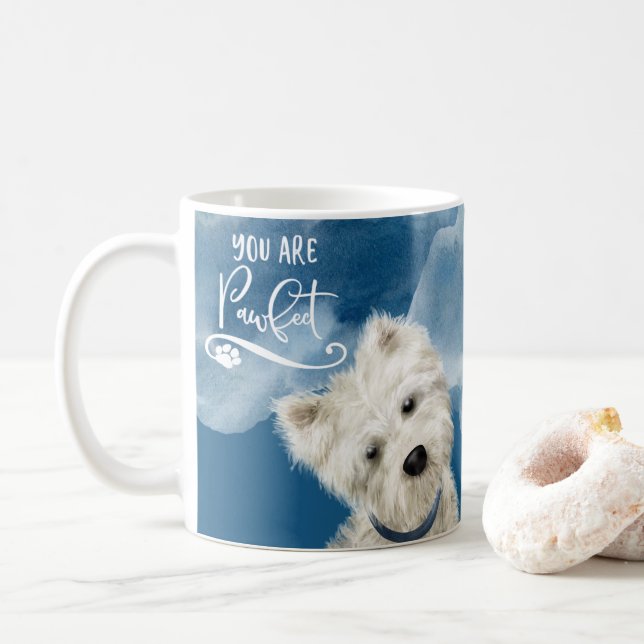 Du bist Pawfect, Westie Poodle Dog Fun Pun Blue Kaffeetasse (Mit Donut)