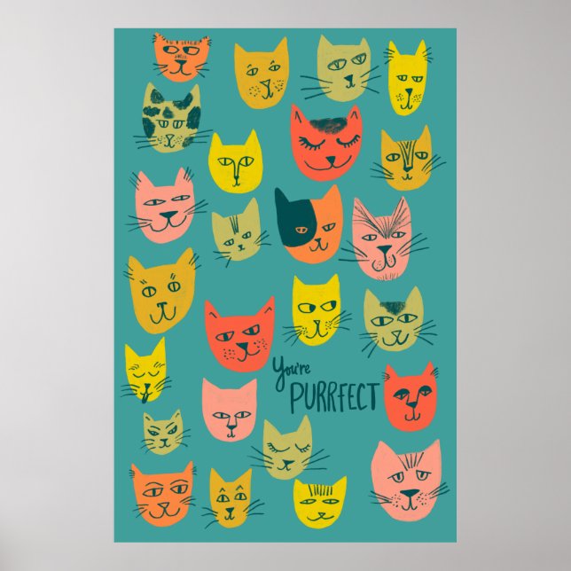 Du bist Purfect! Farbenfrohe, verrückte Katzen-Ill Poster (Vorne)