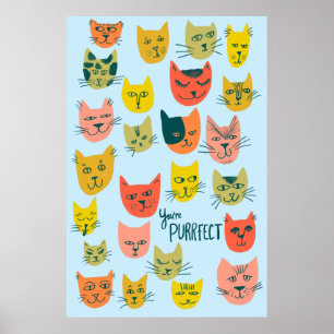 Du bist Purfect! Farbenfrohe, verrückte Katzen-Ill Poster