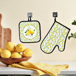 Du bist schöne Schriften Zitronen Ofenhandschuh & Topflappen-Set