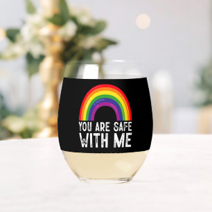 Du bist sicher bei mir LGBTQ Pride Month Regenboge Weinglas Ohne Stiel