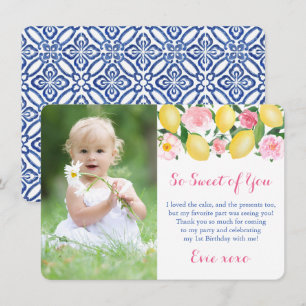 Du bist so süß Positano Zitronen Rosa Party Foto Dankeskarte