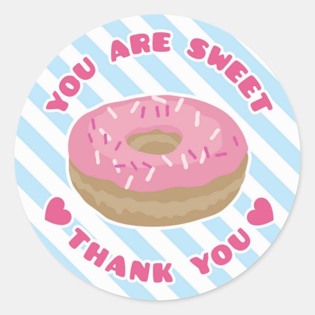 Du bist süß rosa Donut Danke Sticker (Vorderseite)